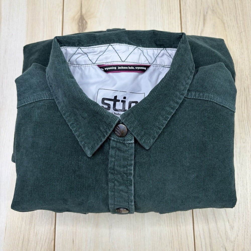 Stio Corduroy Button-Up Shirt Womens XL Dark Green Long Sleeve Chest Pocket